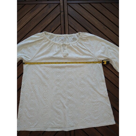J Jill Eyelet  blouse Cream Sz 1x Cottage Core, Boho, Feminine Beachy - Picture 8 of 11